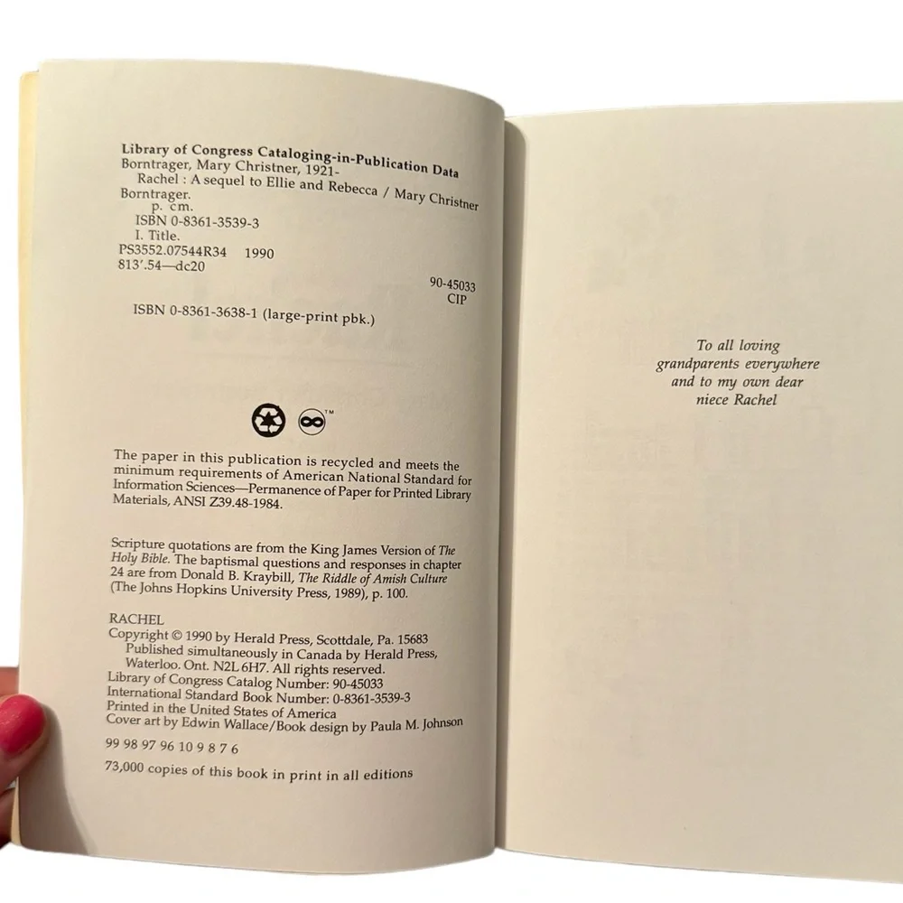 (Book) “Rachel,” By Mary Christner Borntrager. Copyright 1990.